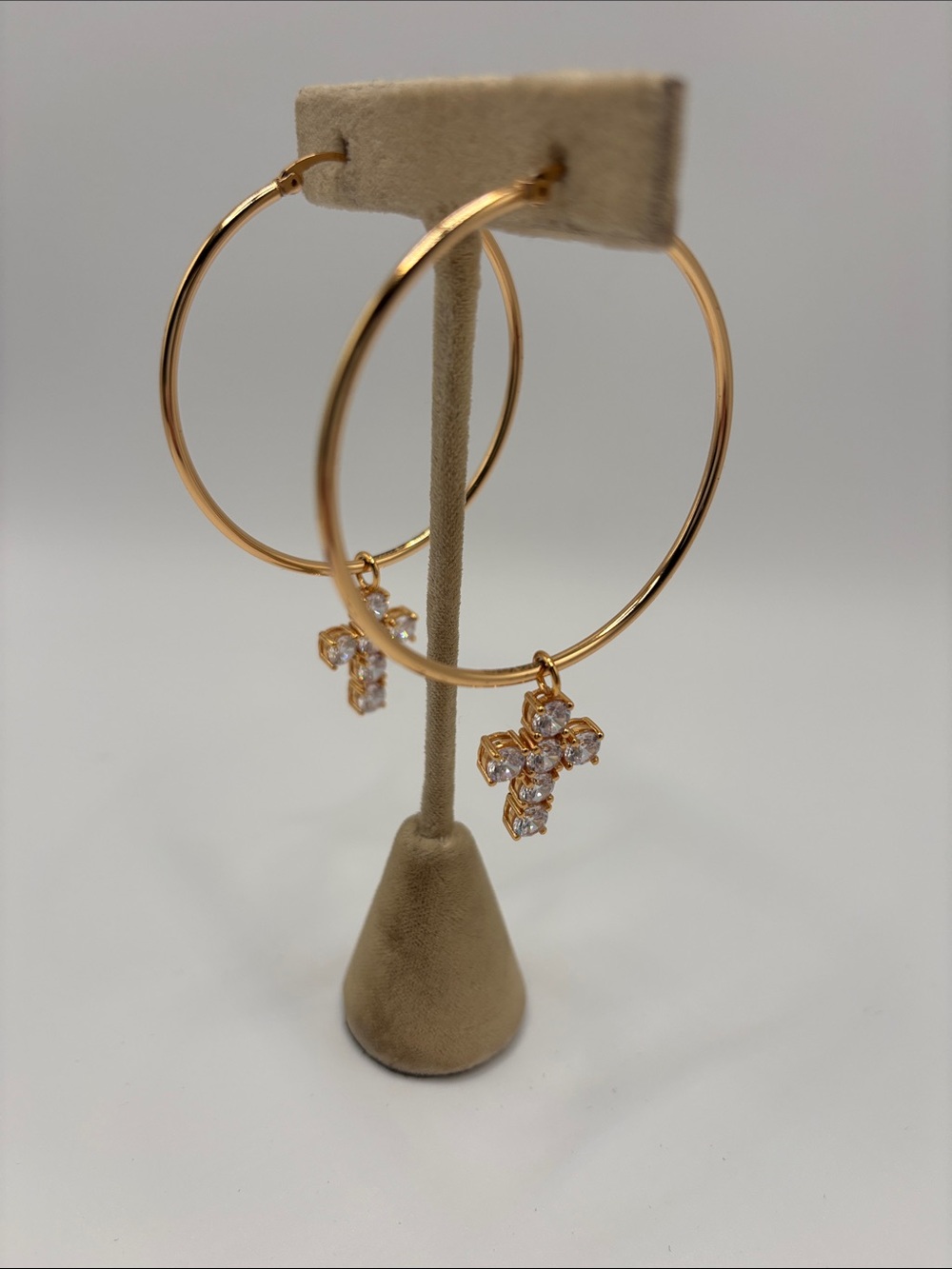 Gold Hoop Earrings with CZ Cross Pendant - Women's Fashion Jewelry